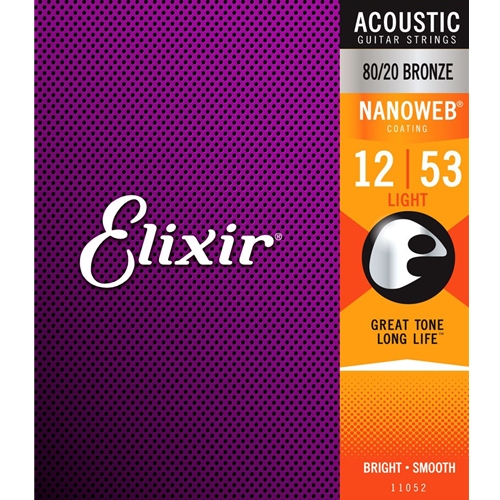Elixir 80/20 Bronze Acoustic Guitar Strings w/ NANOWEB Coating, Light 12-53