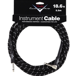 Fender Custom Shop Instrument Cable, Straight / Right Angle, Black Tweed, 18.6'
